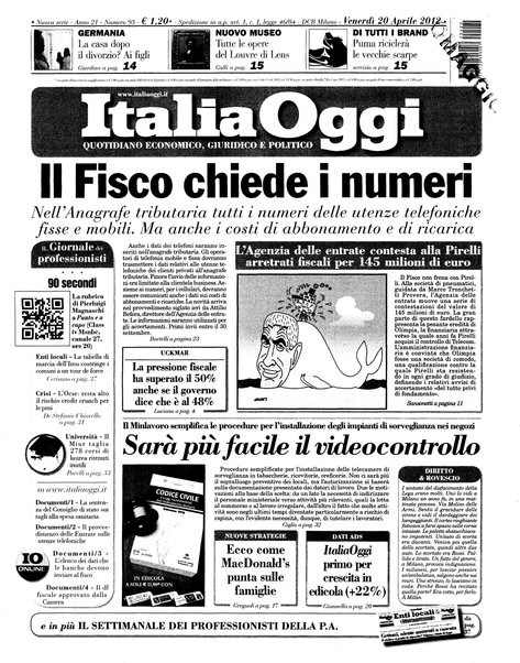 Italia oggi : quotidiano di economia finanza e politica